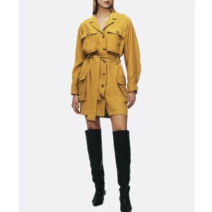 ANINE BING Kaiden Mustard Belted Mini Dress $398 EUC Small